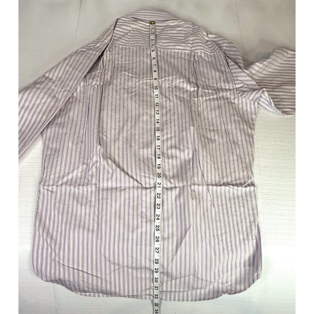 Poggiani 1958 Italy Striped Dress Shirt 16 Lavender Beige Cotton Italian Classic - Picture 5 of 11